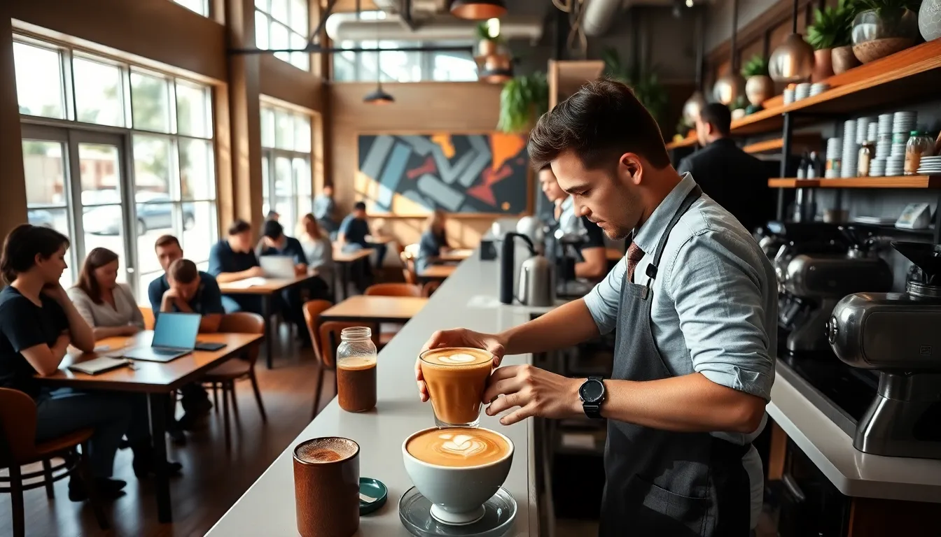 diverse group enjoying coffee in a Gainesville café.
