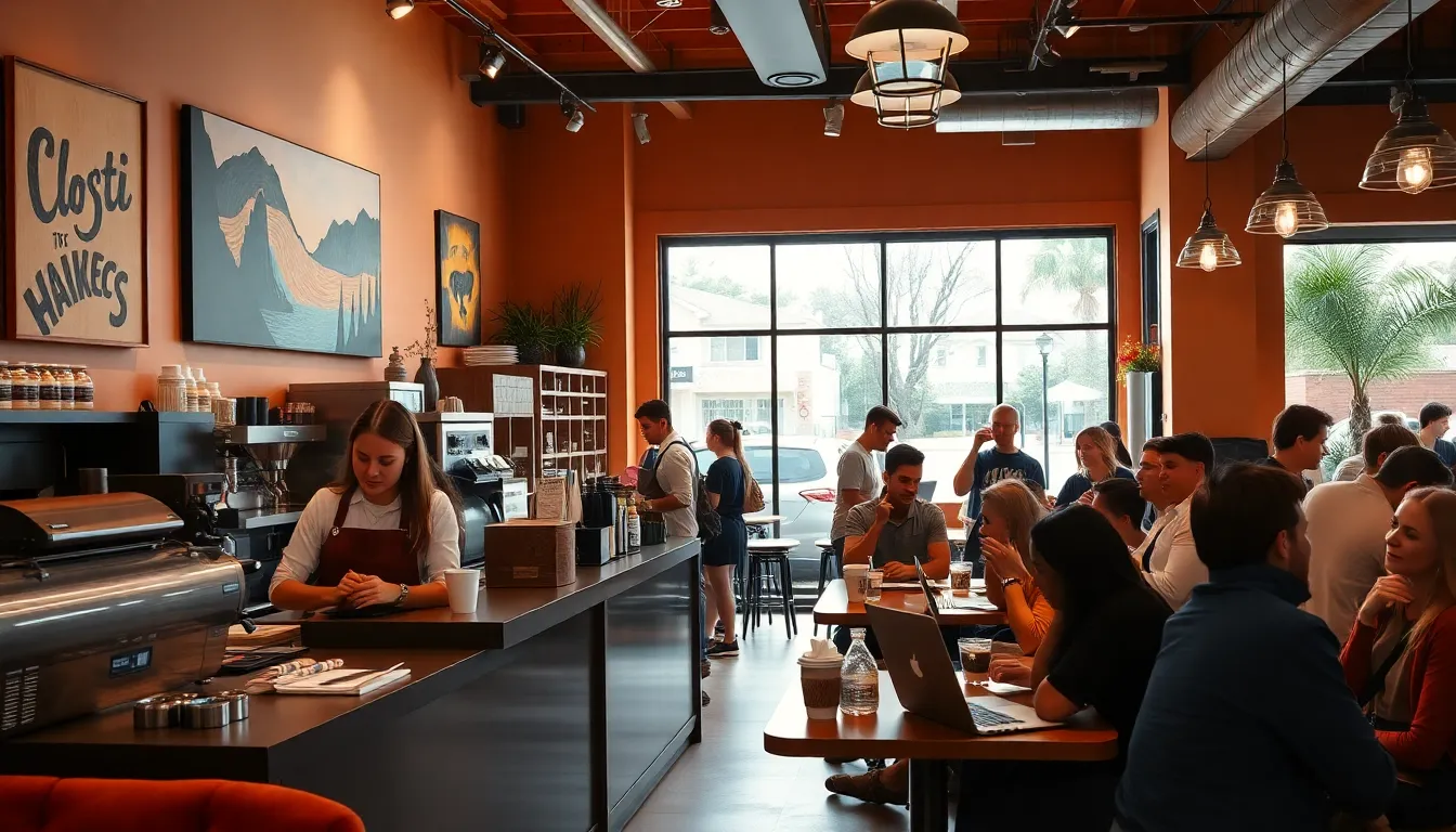 diverse patrons enjoying coffee in a cozy Gainesville café.